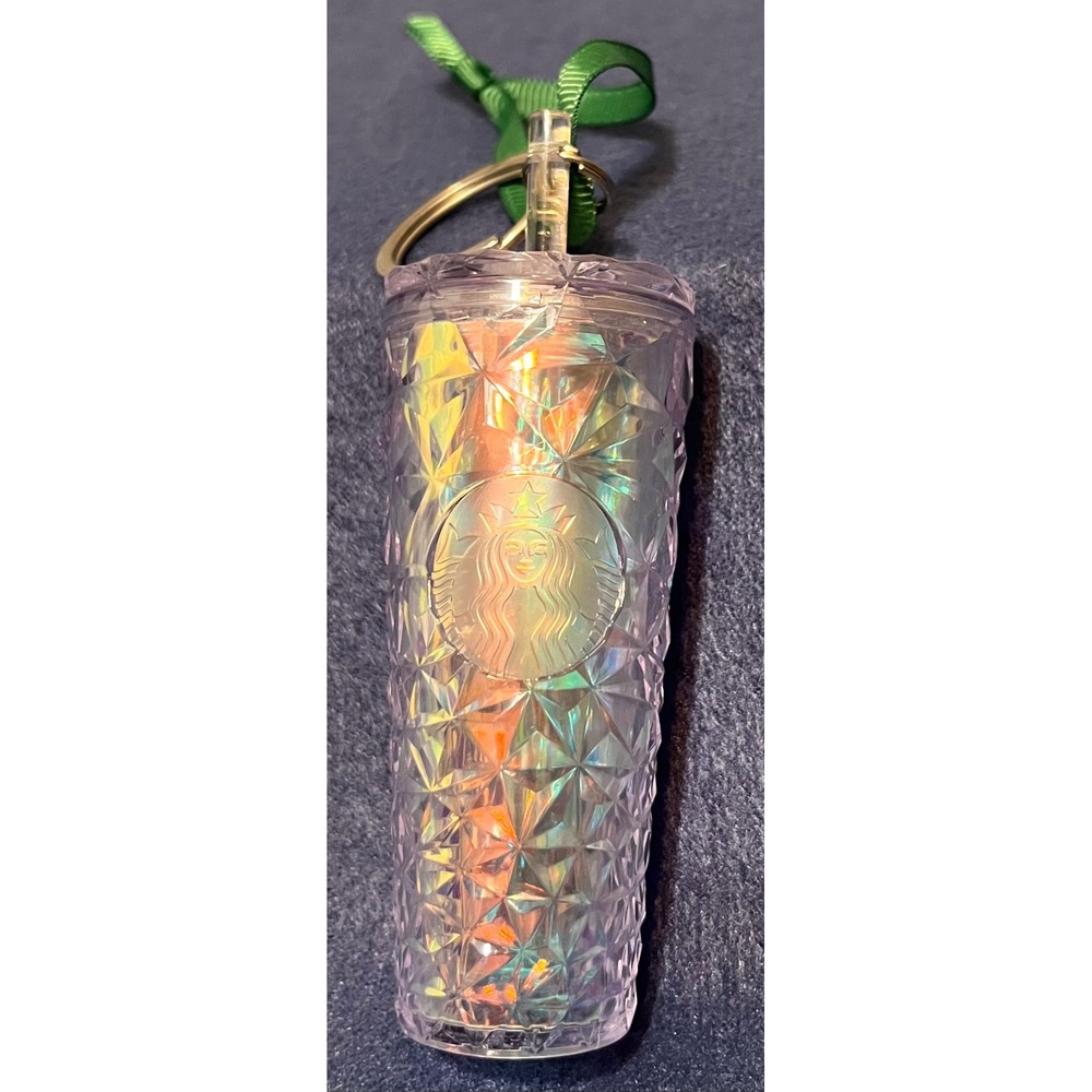 Starbucks Iridescent Studded Cold Cup Keychain Ornament Clear Prism Siren Logo